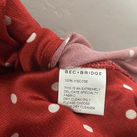 Bec and Bridge Bonjour Dress Red Polka Dot Leg Slit Strappy Crossover Size 6 NWT - Picture 8 of 10
